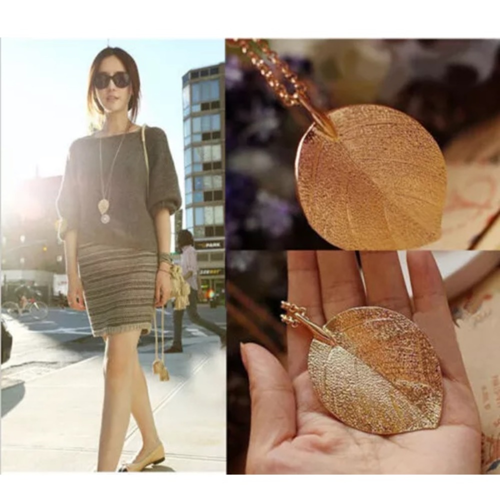 Elegant Lucky Golden Leaf Pendant Necklace - Picture 2 of 4